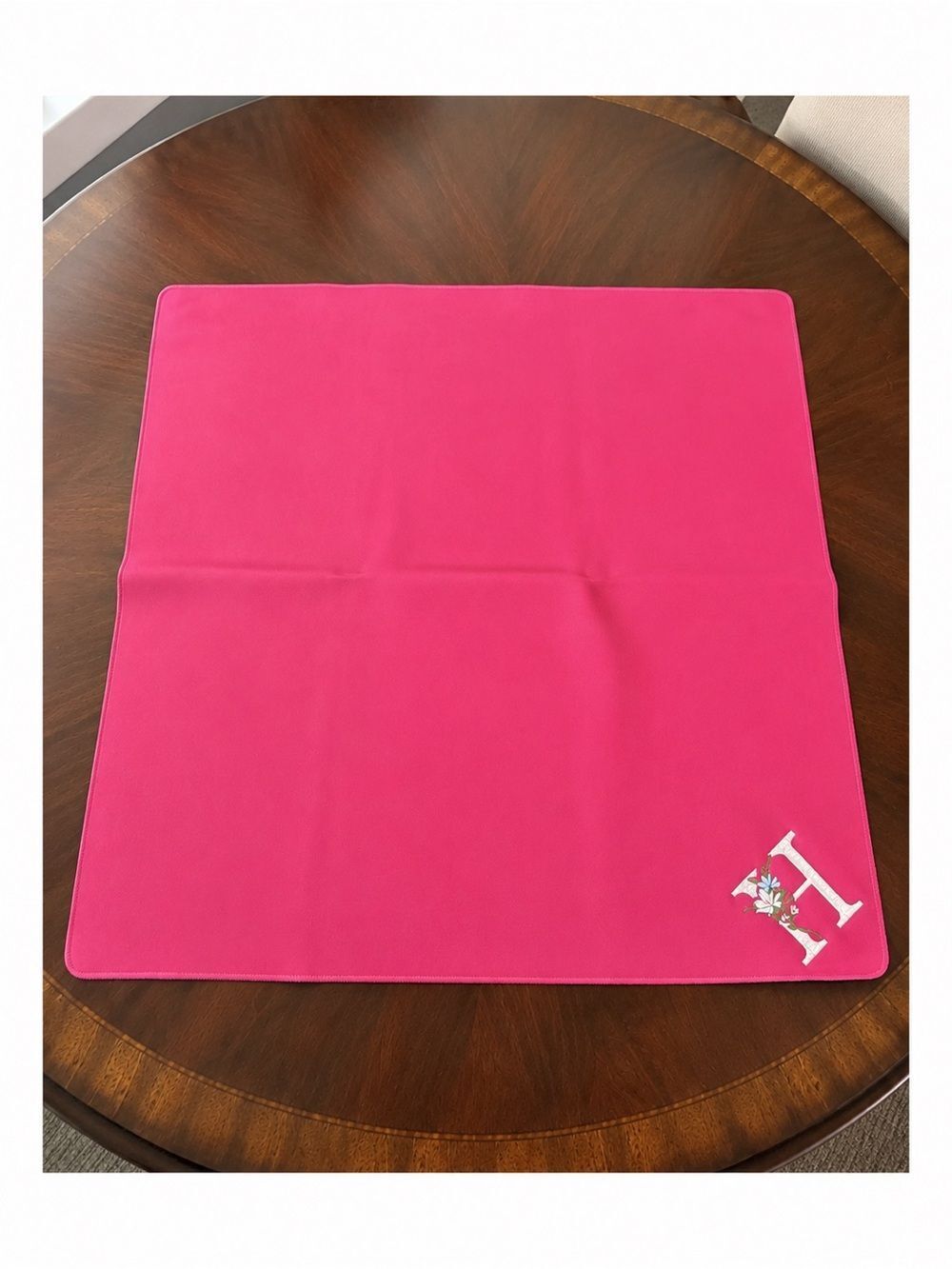 Pink Mahjong Mat 32.4” – Embroidered Monogram Letter H + Velvet Bag